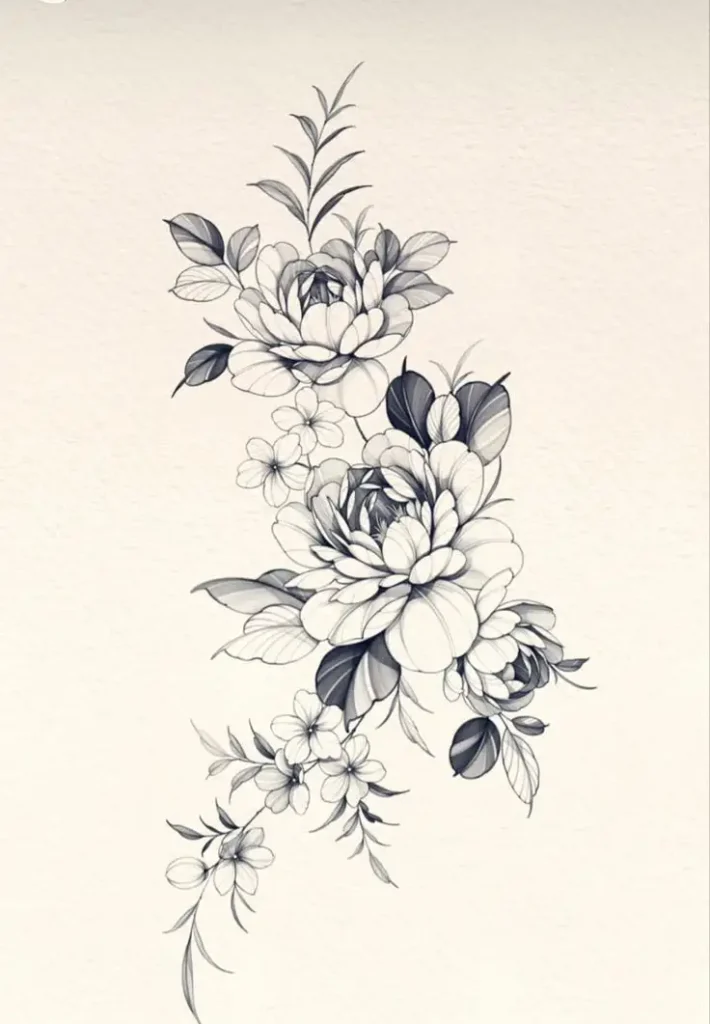 peony tattoo stencil (31)