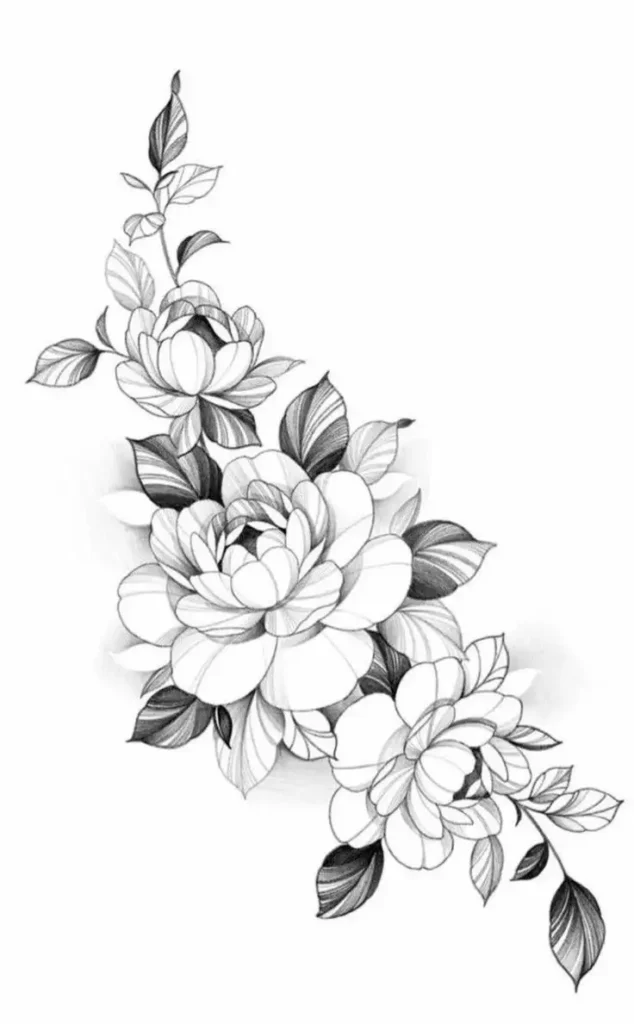 peony tattoo stencil (39)