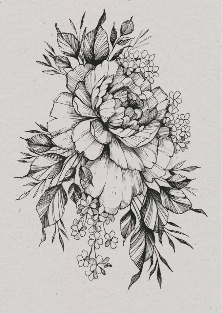 peony tattoo stencil (7)