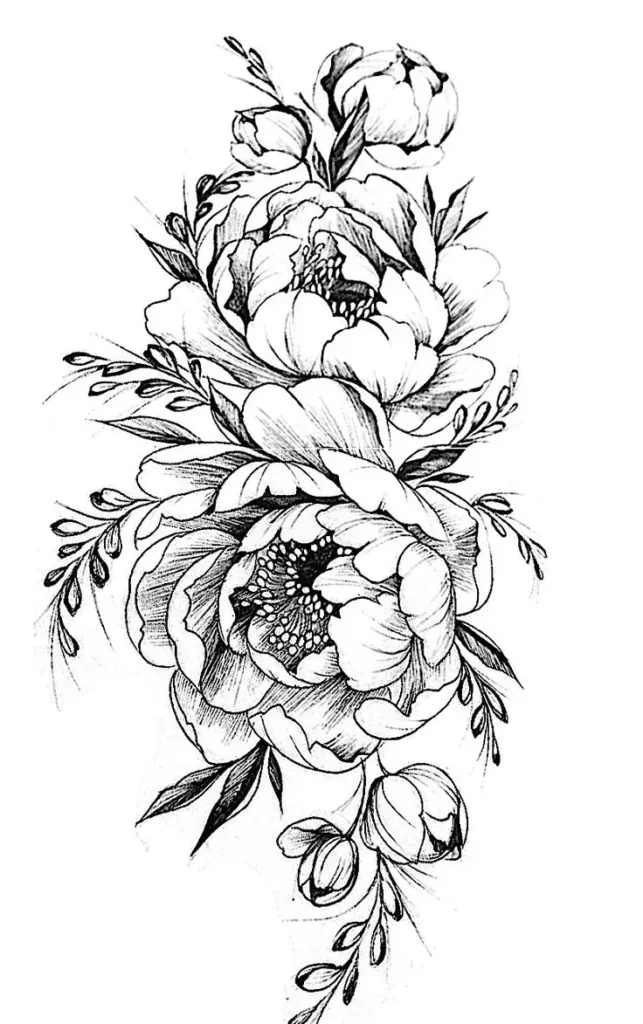 peony tattoo stencil (8)