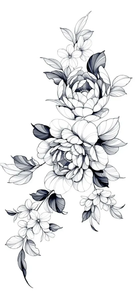 peony tattoo stencil (9)