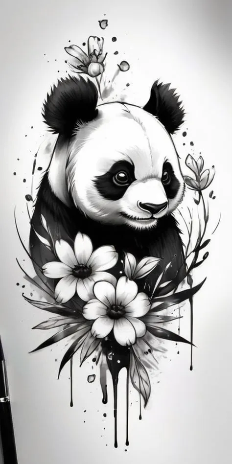 Panda Tattoo Stencil (27)
