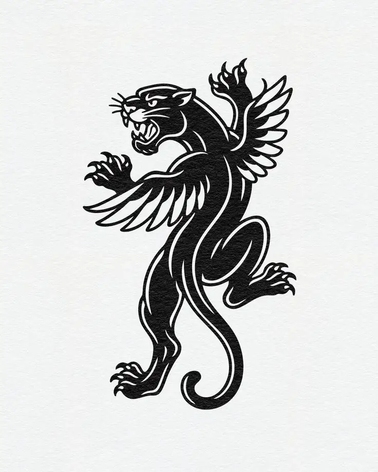 Traditional Panther Tattoo Stencil