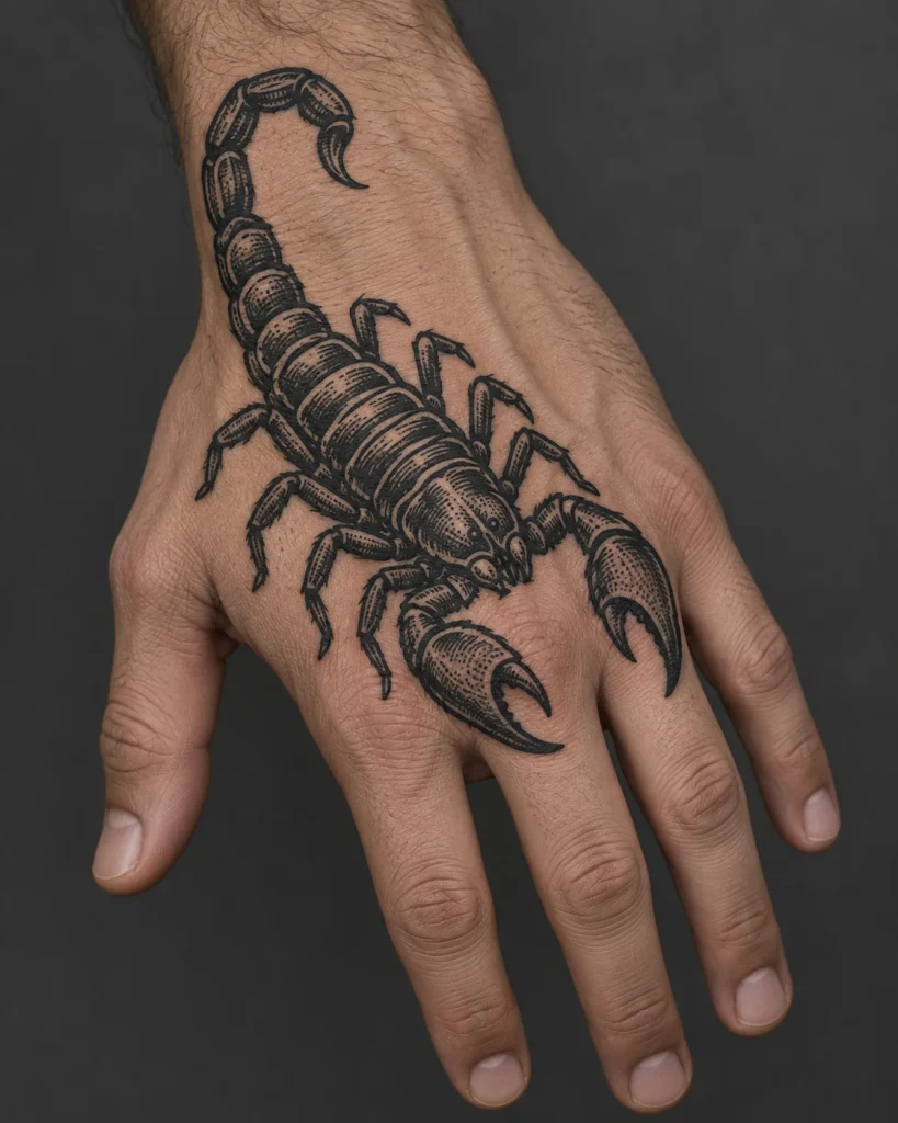 hand scorpion tattoos