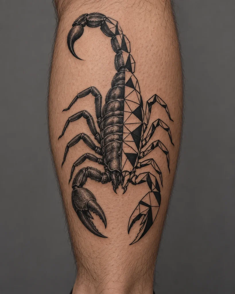 scorpion half geometric tattoo