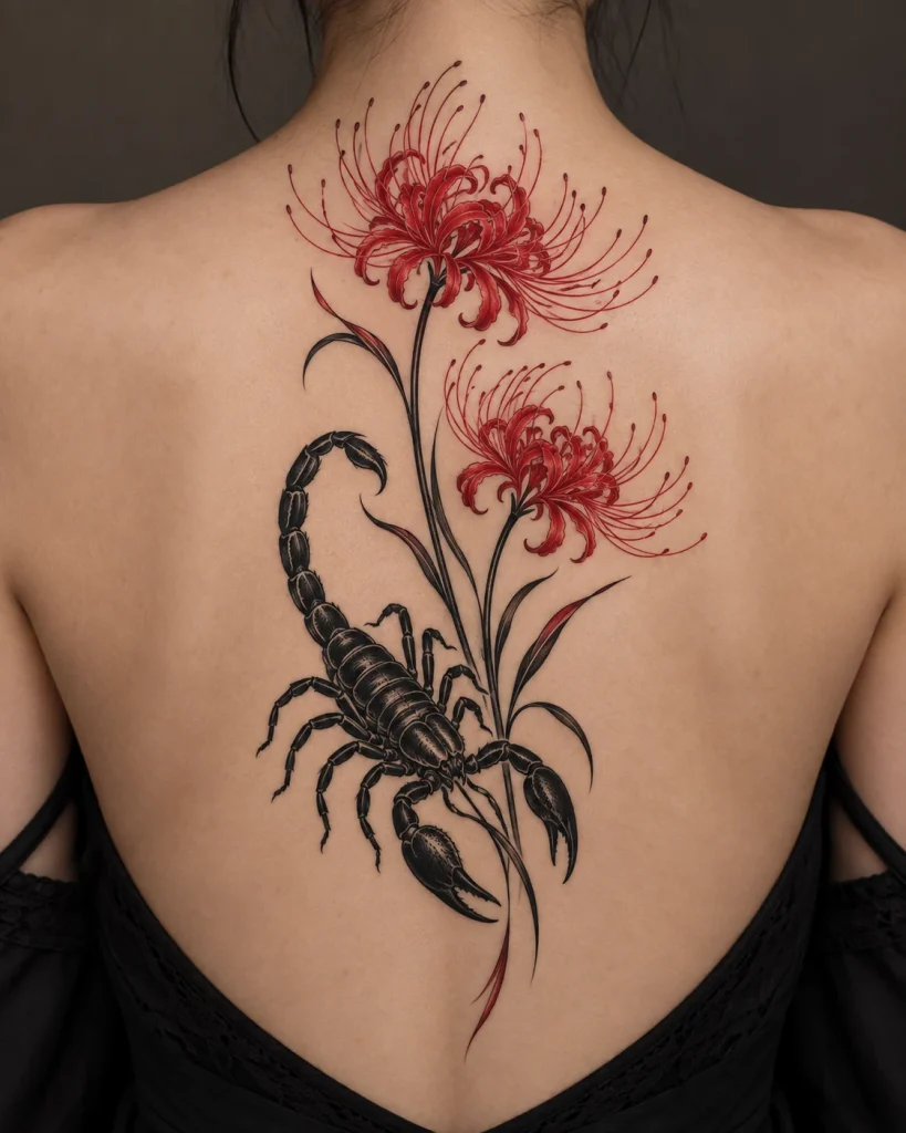 scorpion red lily tattoo